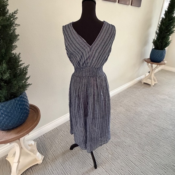 INC International Concepts Dresses & Skirts - INC Midi Shimmer Dress Womens Blue Purple Striped Smocked Waist Metallic Slit